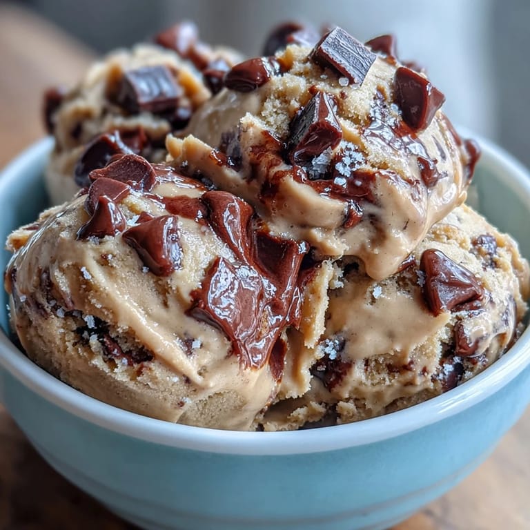 Scoopable, no-bake protein cookie dough with rich chocolate chips, ideal for a healthy treat or post-workout fuel.