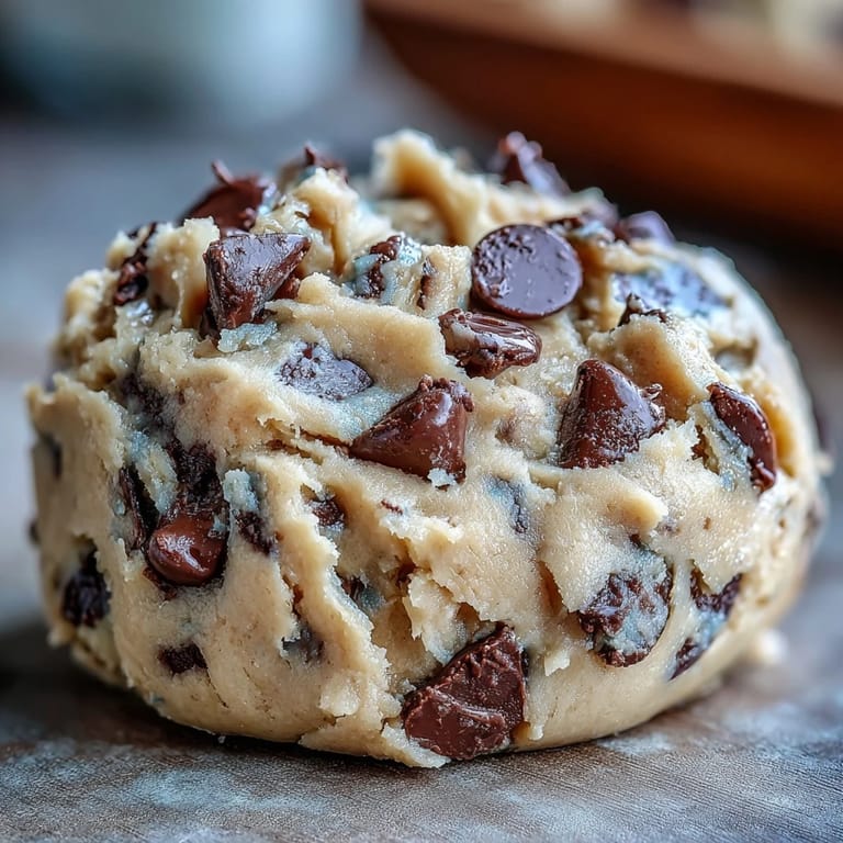 Velvety edible cookie dough studded with chocolate chips, offering a delicious high-protein snack in every bite.