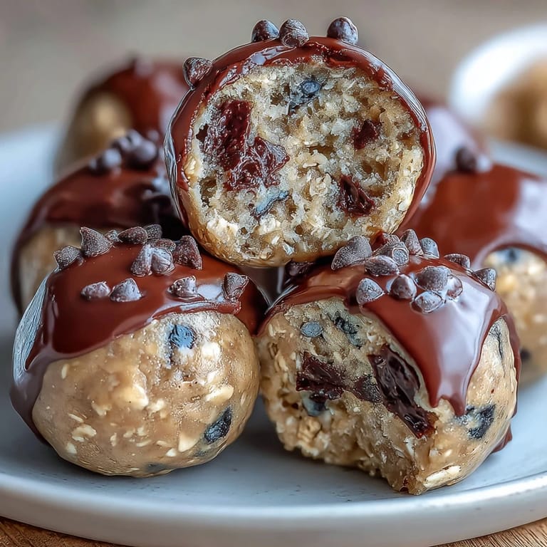 These no-bake protein cookie dough bites are packed with oats, vanilla protein, and mini chocolate chips.