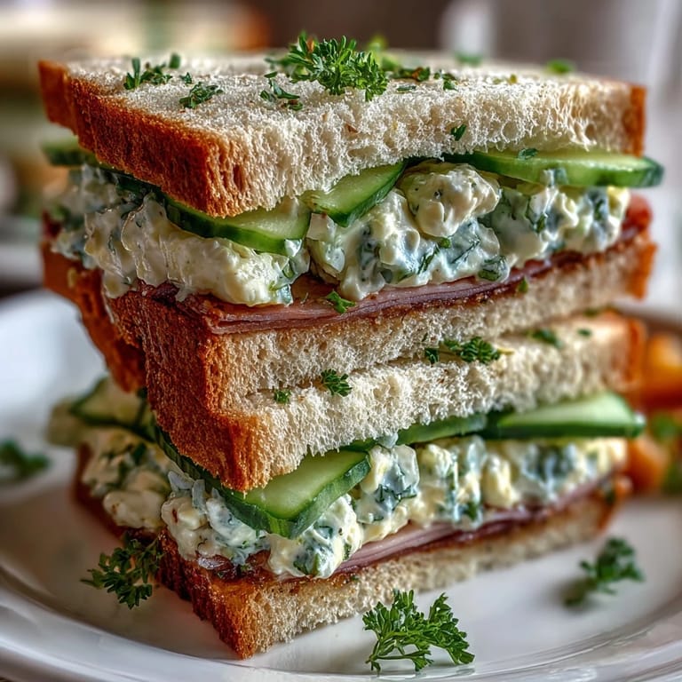 Classic Southern tea sandwiches with fresh cucumber, creamy egg salad, and savory ham, ideal for Kentucky Derby celebrations.