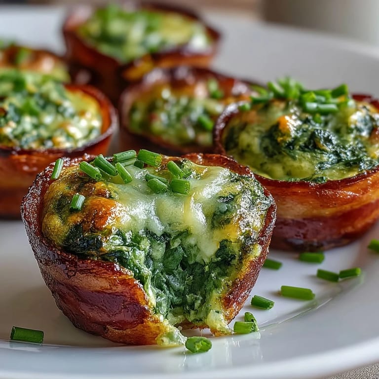 Fluffy green egg cups baked in ham with melted cheese and fresh chives.  