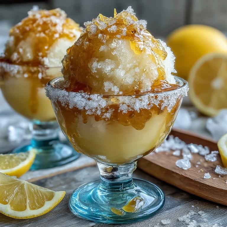 Elegant Limoncello sorbet float featuring tangy lemon sorbet, Limoncello liqueur, and sparkling water, garnished with lemon zest.