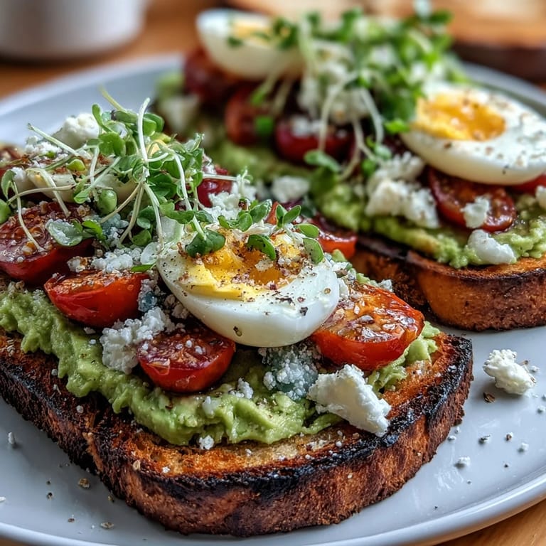 Create your own Spring Brunch Avocado Toast Board with Toppings, featuring ripe avocado, feta, hard-boiled eggs, and toasted pumpkin seeds on multigrain bread.