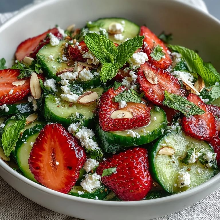 Crisp cucumber slices and juicy strawberries mingle with fresh mint in this colorful, refreshing salad perfect for warm-weather meals.