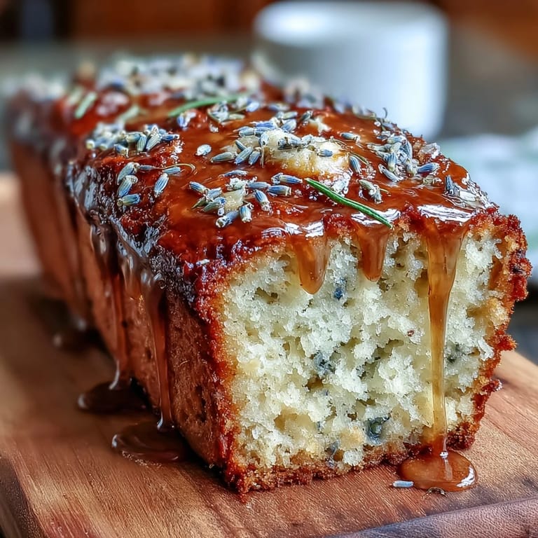 Soft and tender lemon lavender cake drizzled with golden honey glaze, perfect for a relaxing afternoon tea or light dessert.