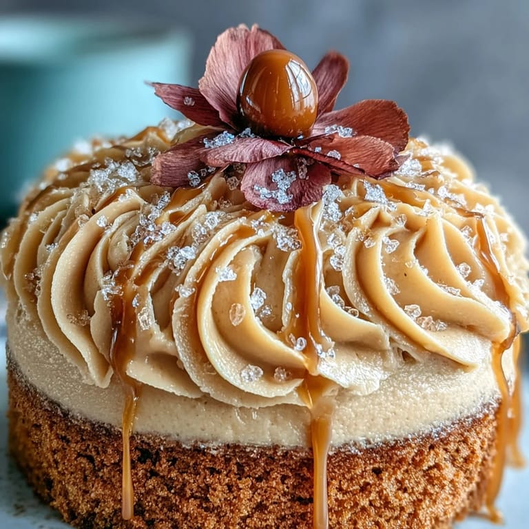 Earthy butterscotch layer cake decorated with natural hues, floral buttercream, and gold leaf accents.