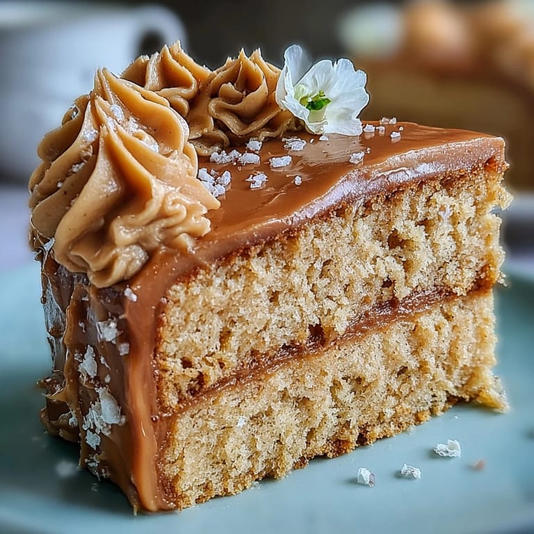 Rich butterscotch sponge cake layered with rose and lavender buttercream in warm earth tones.