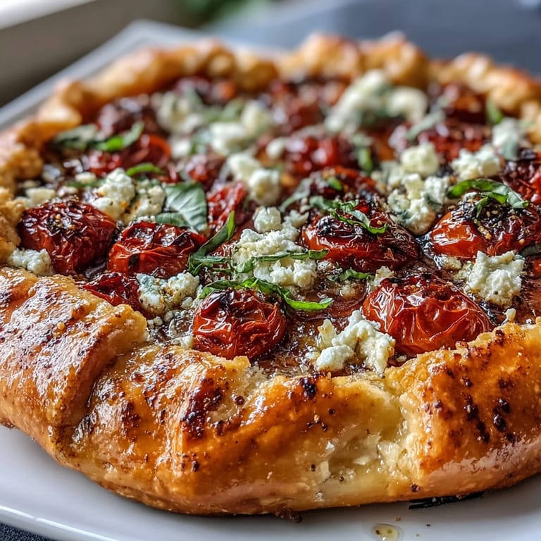 Savory Roasted Cherry Tomato and Feta Galette, a rustic appetizer bursting with flavor.