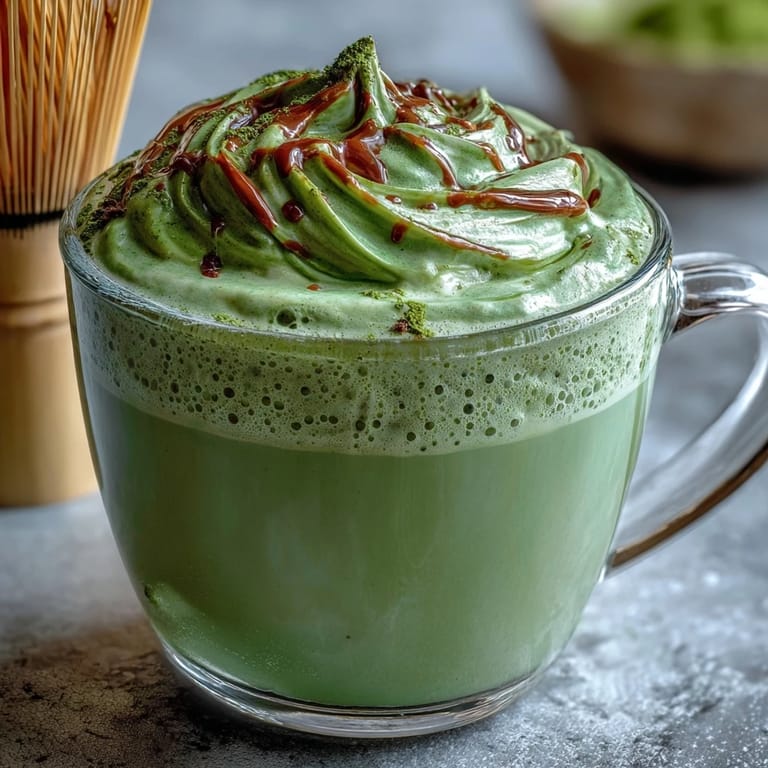 Creamy matcha oat milk latte recipe, showing a beautiful green hue and frothy top.