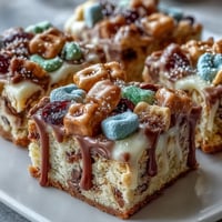 Festive St. Patricks Day treats board with Lucky Charms bark and rainbow candies for a colorful celebration spread.