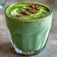 Vibrant matcha oat milk latte, naturally green and frothy, perfect for a morning boost.