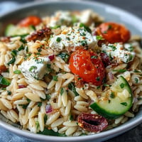 Vibrant Summer Orzo Salad with Feta and Lemon, bright and refreshing.