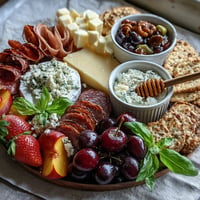Summer Charcuterie Board with Fresh Fruit and Honey, a vibrant appetizer piled high.